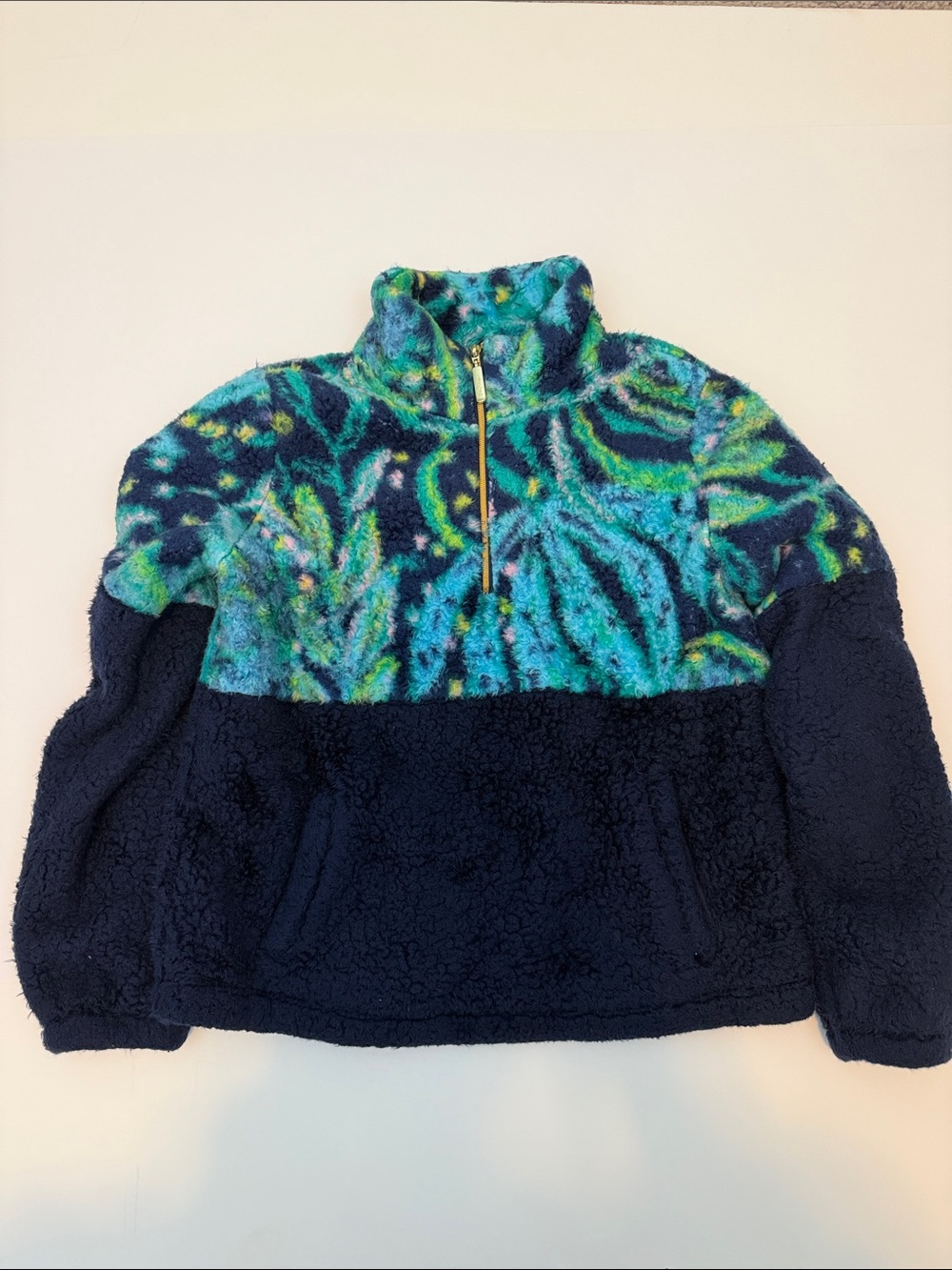 Lilly Pulitzer Navy Sherpa Pullover with Blue & Green Printed Fleece
